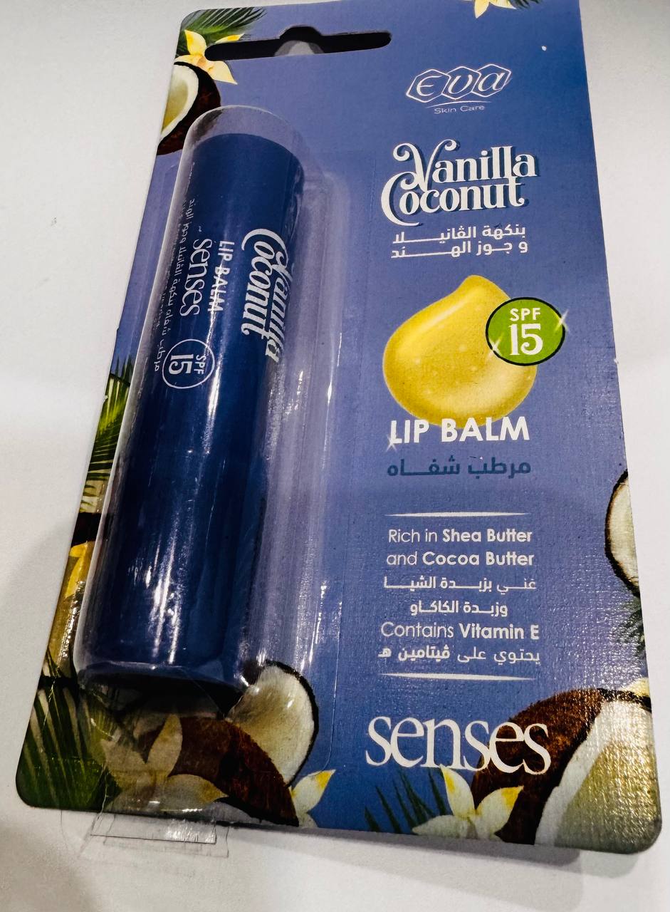 Eva Skin Care. Senses. Бальзам для губ. Ваніль, Кокос. 4г. Lip balm. Vanilla, Coconut. SPF15