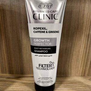 Eva Advanced Care Clinic. Копексіл, кофеїн і женьшень. Удосконалювач росту. Шампунь для ослабленого та випадаючого волосся. 230 мл. Kopexil, Caffeine and Ginseng. Growth Perfector. Root Recharging Shampoo For Weak and Falling Hair