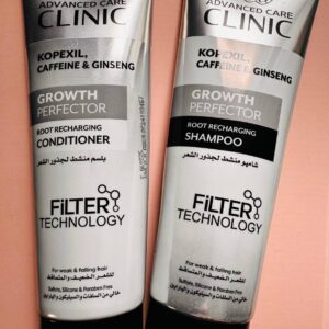 Eva Advanced Care Clinic. Копексіл, кофеїн і женьшень. Шампунь та кондиціонер для ослабленого та випадаючого волосся. Kopexil, Caffeine and Ginseng. Growth Perfector. Root Recharging.