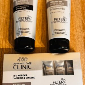 Eva Advanced Care Clinic. Копексіл, кофеїн і женьшень. Шампунь, кондиціонер та ампули для ослабленого та випадаючого волосся. Kopexil, Caffeine and Ginseng. Growth Perfector. Root Recharging.