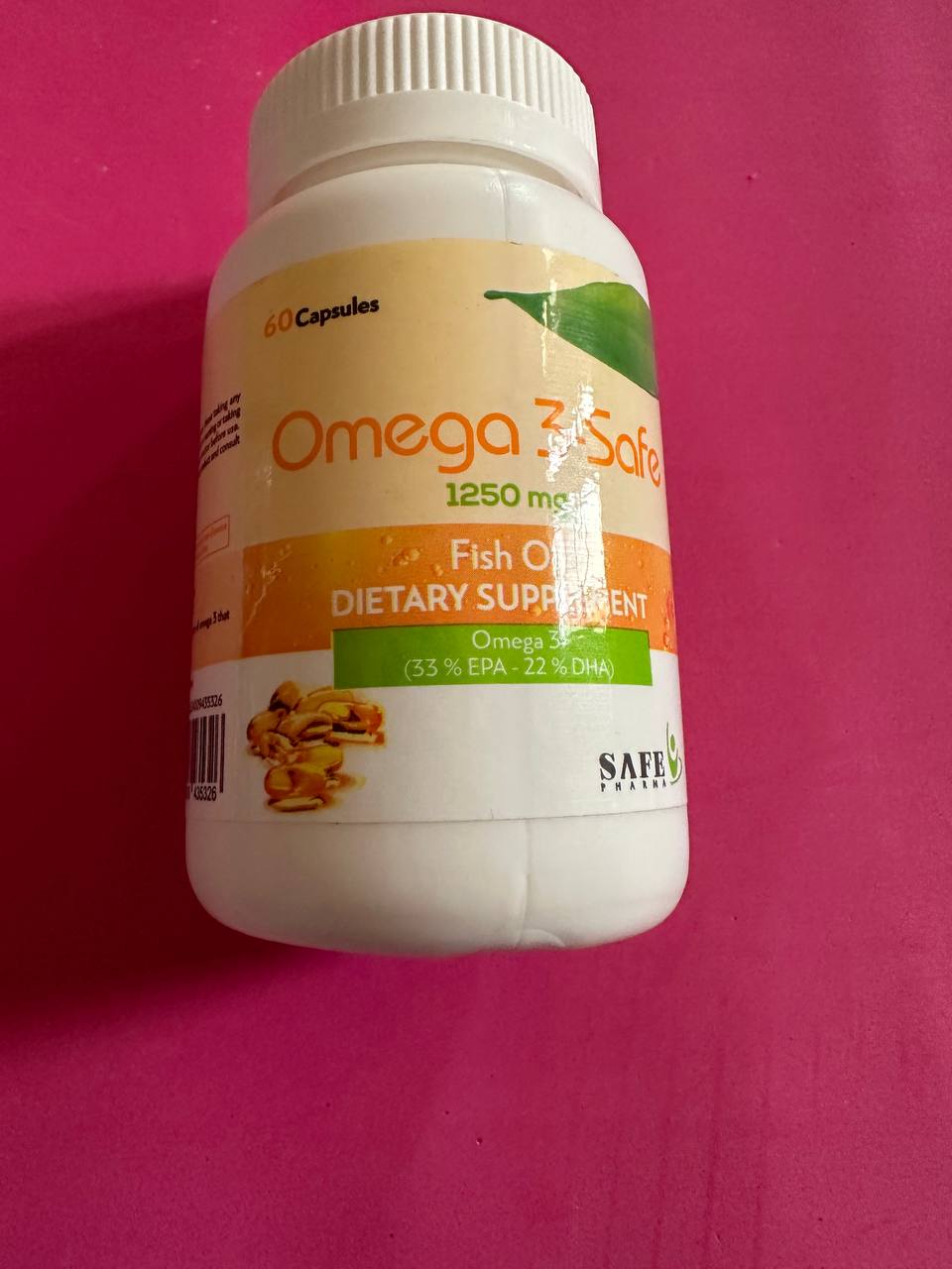 Omega 3 Safe 1250 мг. Дієтична добавка риб’ячого жиру (fish oil). 60 капсул