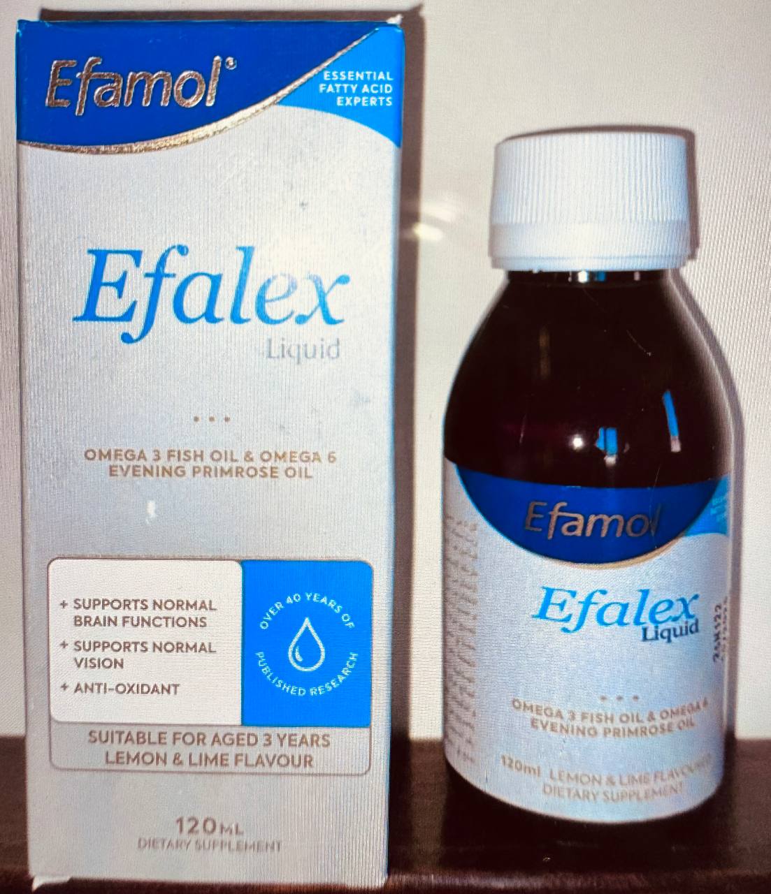 Efalex Ефалекс (риб'ячий жир та олія вечірньої примули). 120 мл. Харчова добавка зі смаком лимона та лайма. Fish oil and evening primrose oil. Lemon and lime flavored dietary supplement