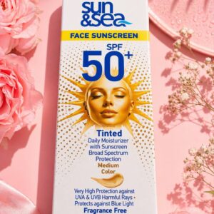 Sun & Sea. Тонований сонцезахисний крем для обличчя. SPF 50+. Середній відтінок. 40мл. Tinted Face Sunscreen. Medium Color