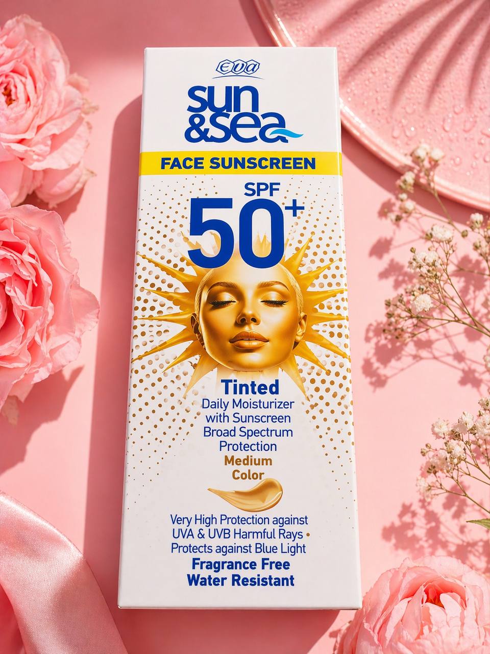 Sun & Sea. Тонований сонцезахисний крем для обличчя. SPF 50+. Середній відтінок. 40мл. Tinted Face Sunscreen. Medium Color