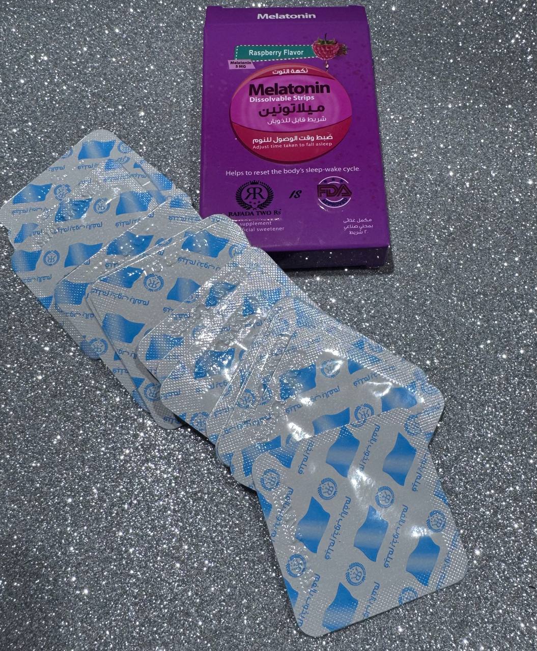 Melatonin 5mg. Raspberry flavor. Мелатонін 5мг. Малиновий смак. 20 розчинних смужок.